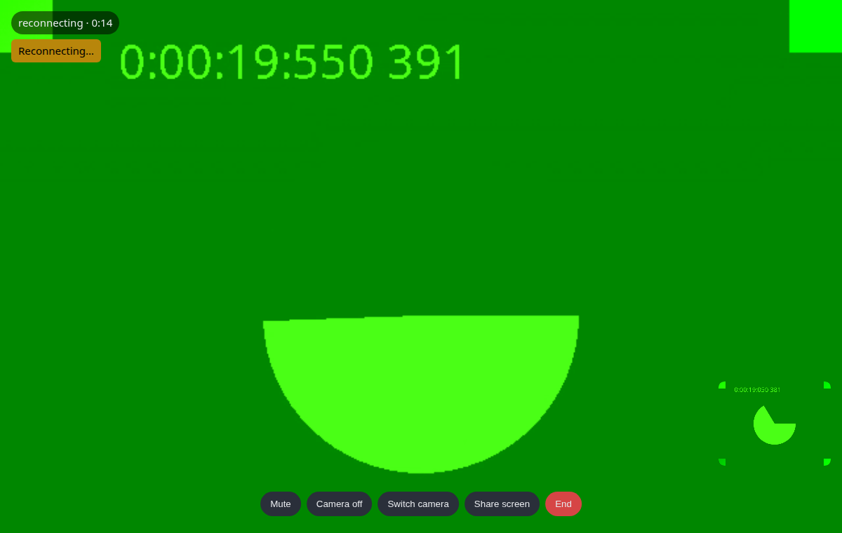 The copied call screen, reconnecting