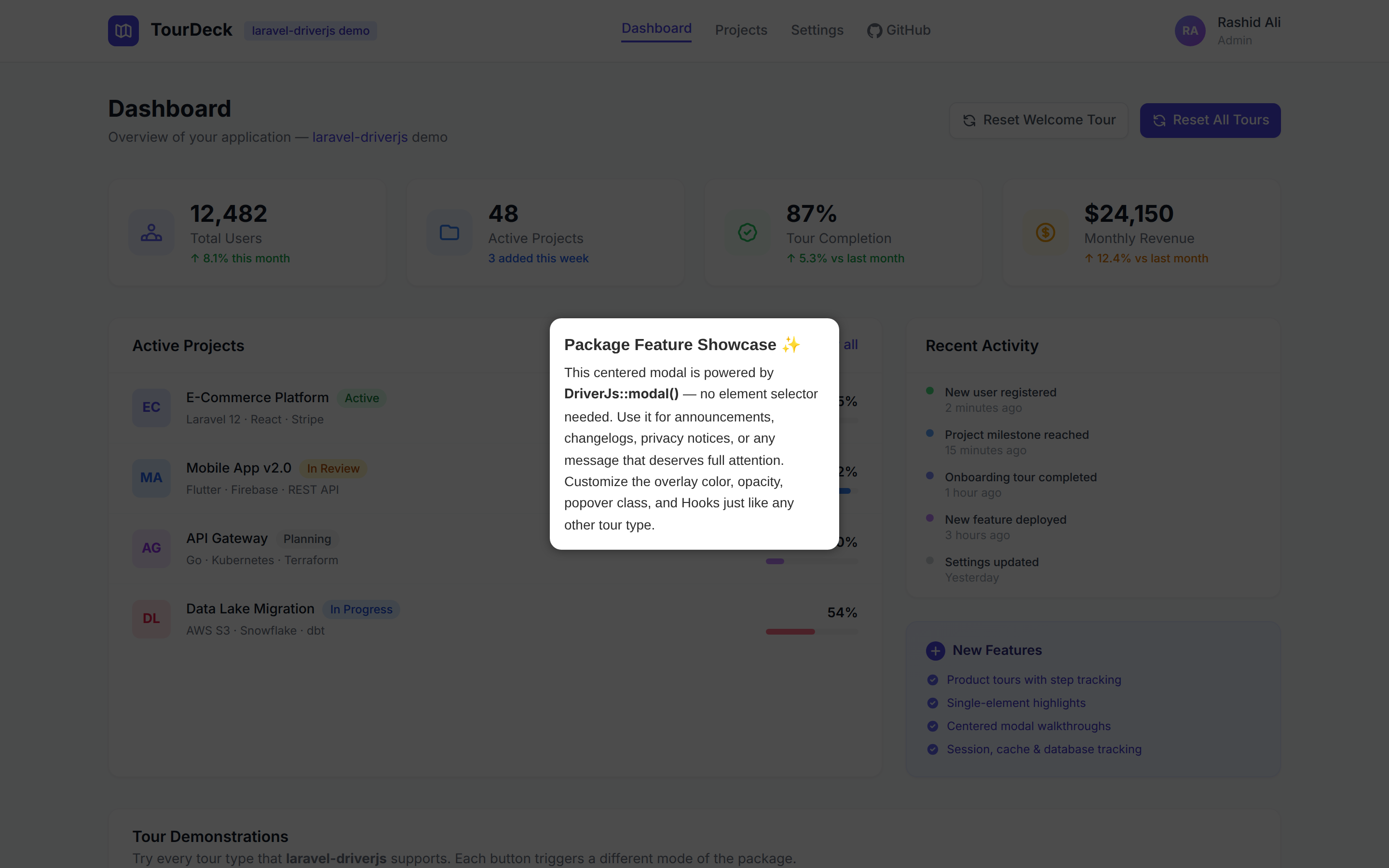 A centred modal with no target element