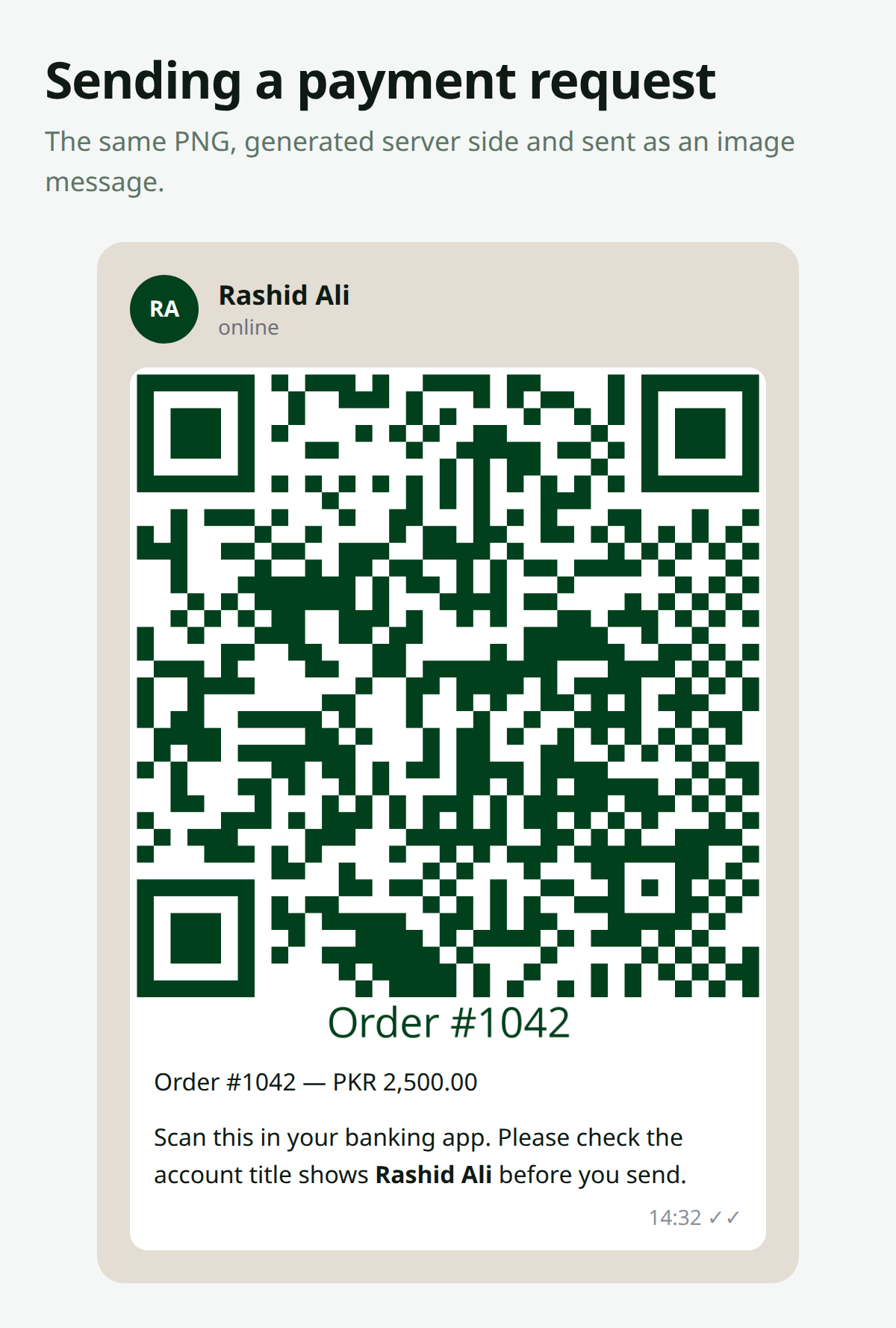 Payment request sent as an image message